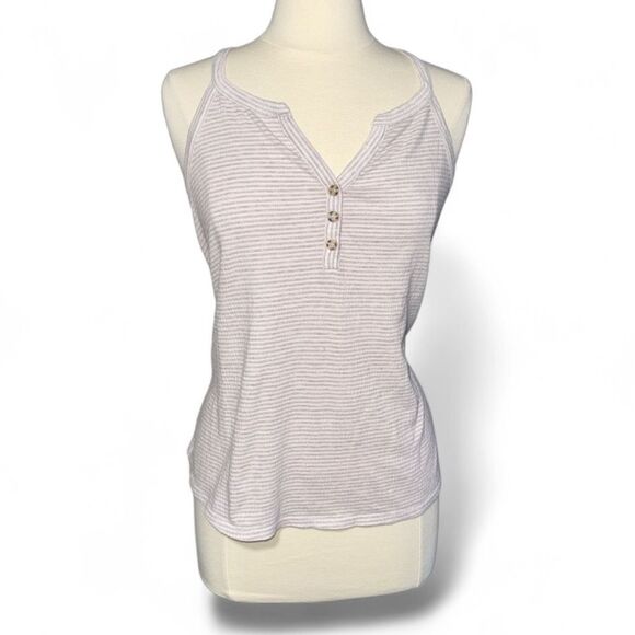 BKE Striped Racerback Tank Top Gray lavender Knit Henley Button Front Size Small - Picture 1 of 7